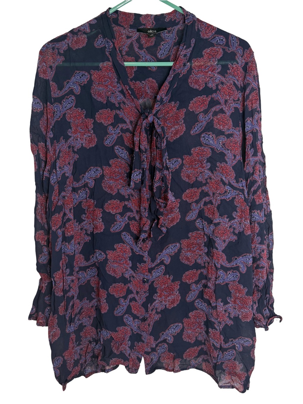 3/$20 Ellos Floral Long Sleeve Button Down Sheer Blouse